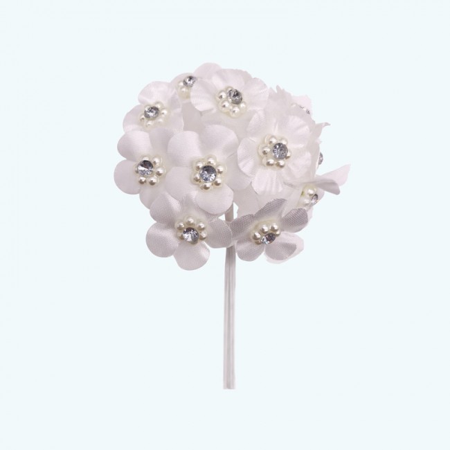 2" Diameter Satin Flower with Crystal 12X12 | Ivory
